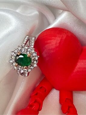 Emerald Green Halo Cocktail Ring - Women Jewelry